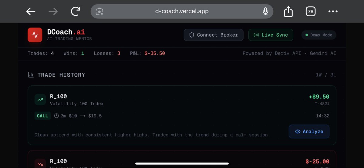 theenftguy's tweet photo. What if you don’t have to always learn from your mistakes as a trader? 
Introducing DCoachAI your trading copilot.
Get real-time feedback on your trades and personalized YouTube videos.

@lablabai  @Derivdotcom https://t.co/Pae52KkWtV