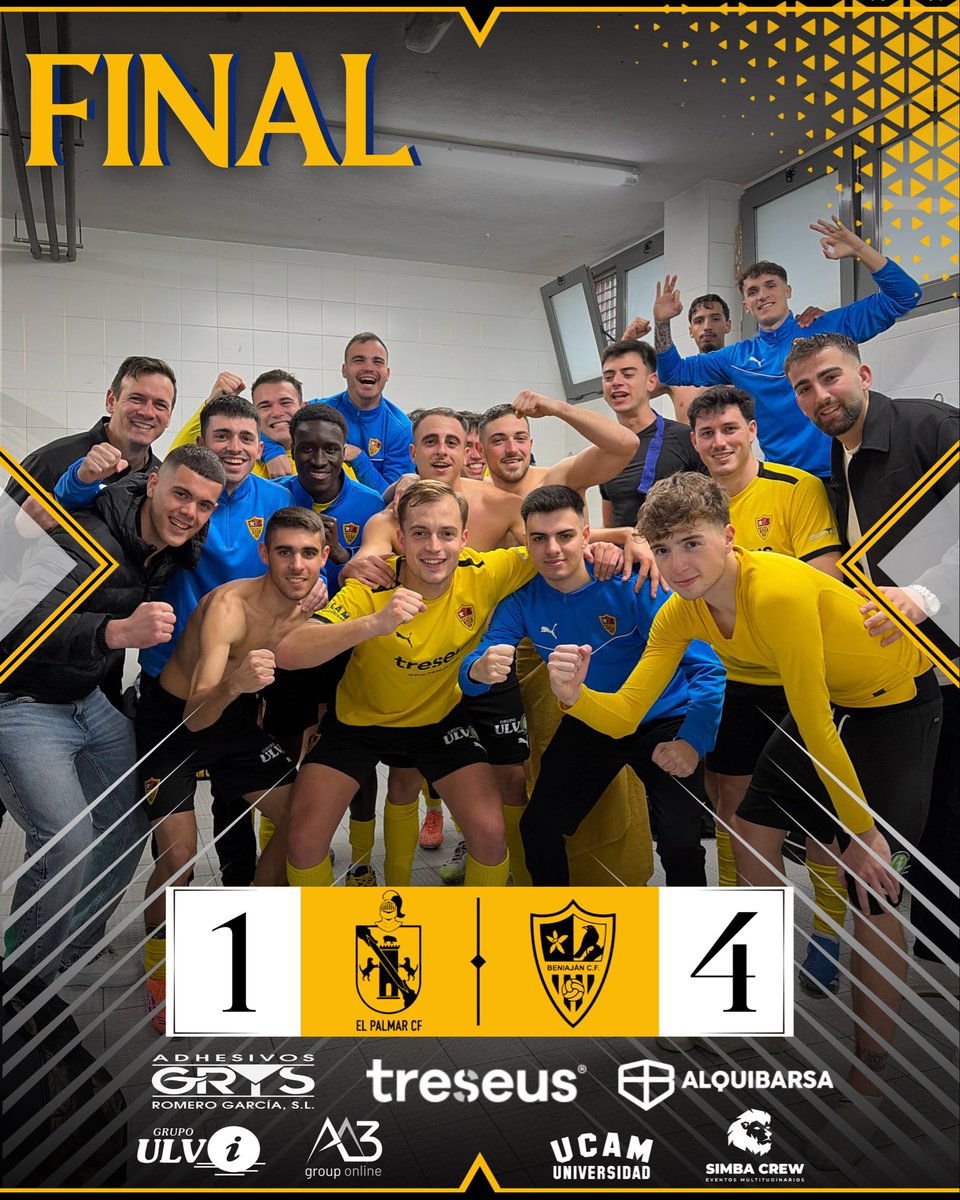 //FINAL//

🤩SISISIIII VICTORIAAAA🤩

¡Nuestro Senior vence en el Palmar imponiéndose 1-4!👏🏻

Gran partido de los nuestros con gran superioridad durante todo el encuentro🙌🏻

VAMOS AMARILLOS, A SEGUIR ASÍ💛🖤