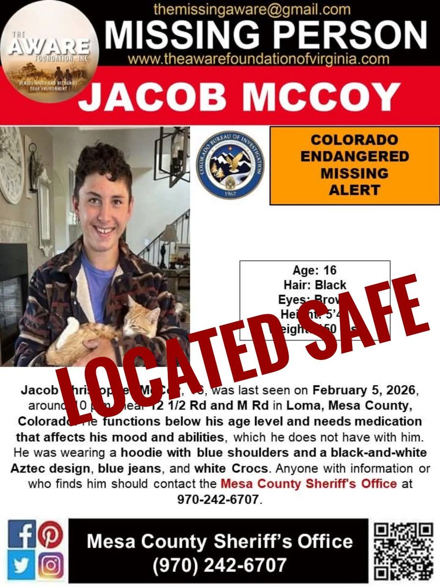 UPDATE: JACOB has been located and is SAFE.  

 #TheAWAREFoundationInc