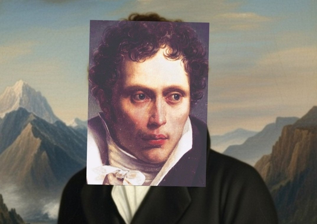 Schopenhauer, later in life, portrayed himself as an -eagle in solitude- when he grew more and more detached from people.

Reflecting his inner world: "He himself is always in the pure cool mountain air and now beholds the sun when all below is still engulfed in dead of night."