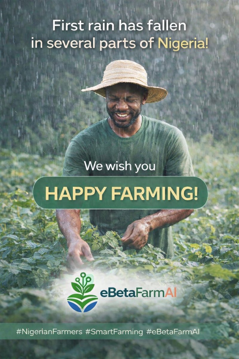 EbetaFarmai's tweet photo. 🌧️ First rain, new hope! 🌱💚

The season has begun, farmers! It’s time to plant smart, grow strong, and harvest better with eBeta FarmAI 🚜📲

Let’s make this season our best yet! 💪🌽
Tag a farmer who needs this 👇

#HappyFarming #eBetaFarmAI #NigerianFarmers #SmartFarming https://t.co/y6Y1OSMXLb