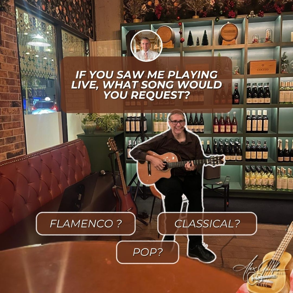 If you saw me playing live, what song would you request? 🎸
Flamenco? Classical? Pop?

Live Spanish guitar designed to fit the room and the moment.
Drop your request below 👇✨

#AlexGuillenMusic #LiveSpanishGuitar #EventMusic #SongRequest