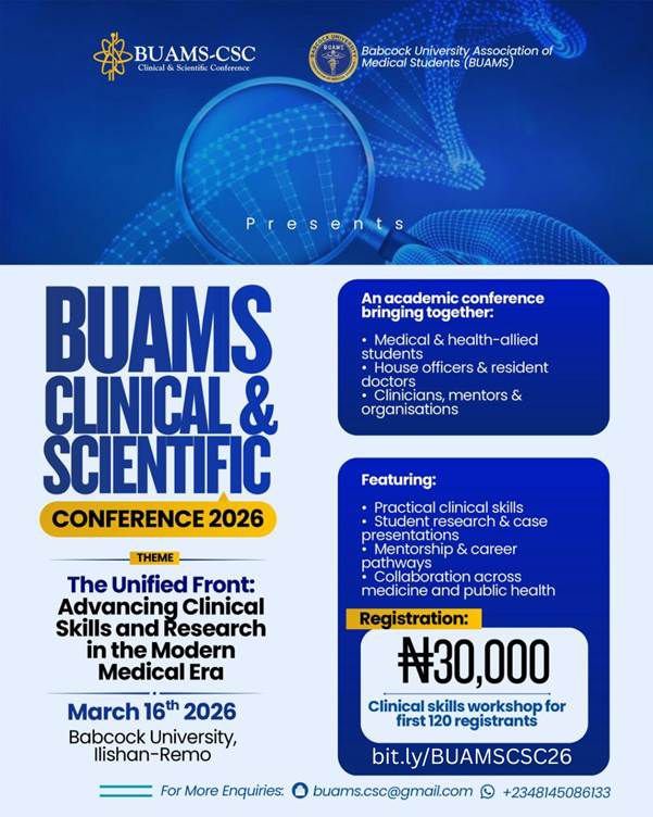 the_beardedsina's tweet image. The Largest Clinical and Scientific Conference organised by Babcock University Association of Medical Students is on the March 16, 2026.

Don't miss this.
Registrations are on.

Secure your spot now, Click here👇
bit.ly/BUAMSCSC26