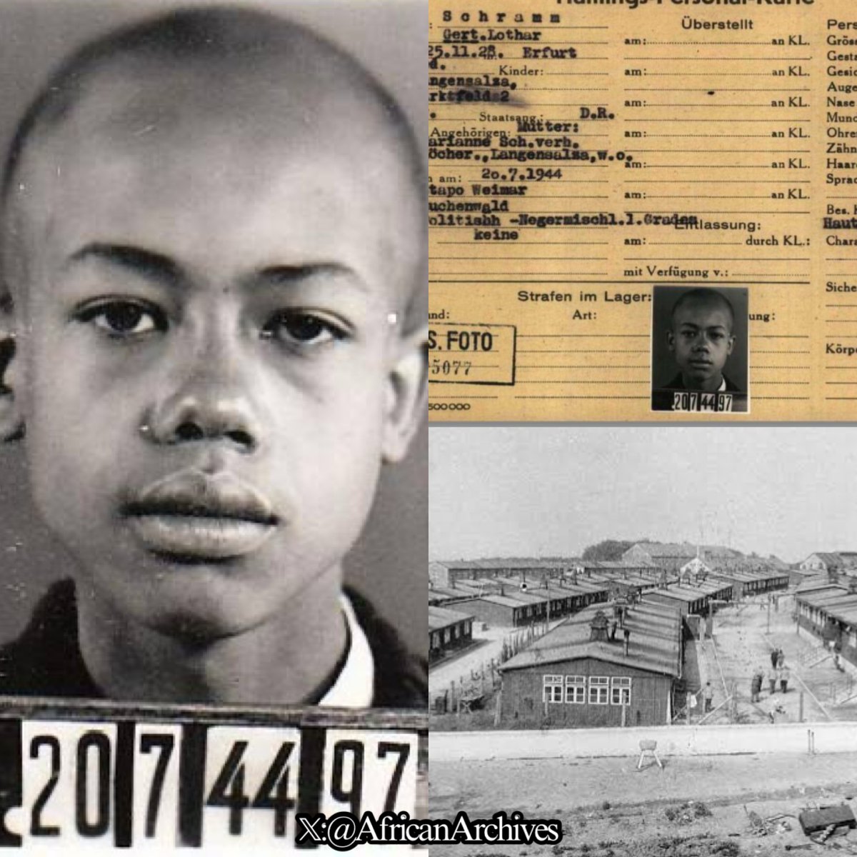 AfricanArchives's tweet photo. Gert Schramm, aged 15, was arrested and imprisoned in Nazi Germany for the 'crime' of being Mixed Race. He was the only Black prisoner at Buchenwald.

A THREAD https://t.co/Dgc9xrdBM0
