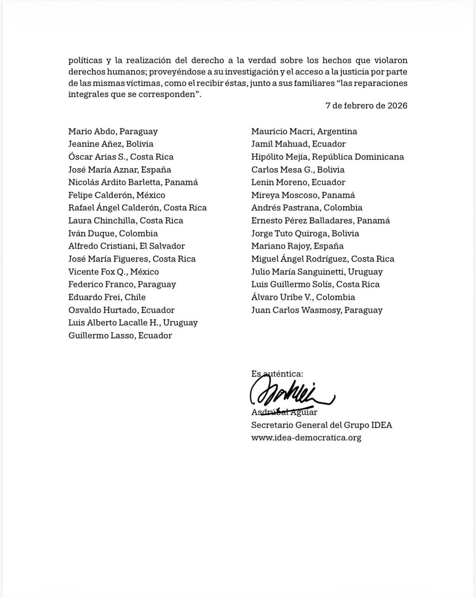 IDEA_Grupo's tweet image. @SecRubio 32 ex jefes de Estado del Grupo IDEA – Iniciativa Democrática de España y las Américas, demandan la liberación incondicional de todos los presos políticos, civiles y militares, tanto como la derogación de las leyes represoras dictadas en Venezuela