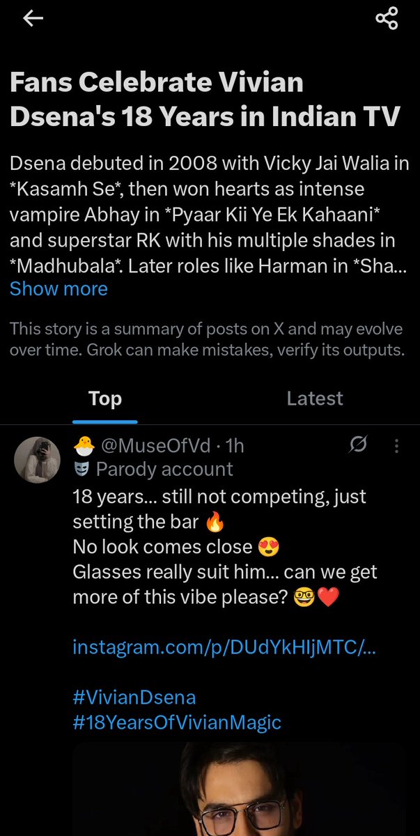 Seeing this at the top just made my heart so full 🥹
18 years of him, and I’m still here… proudly ❤️‍🔥

#VivianDsena #VDians 
#18YearsOfVivianMagic