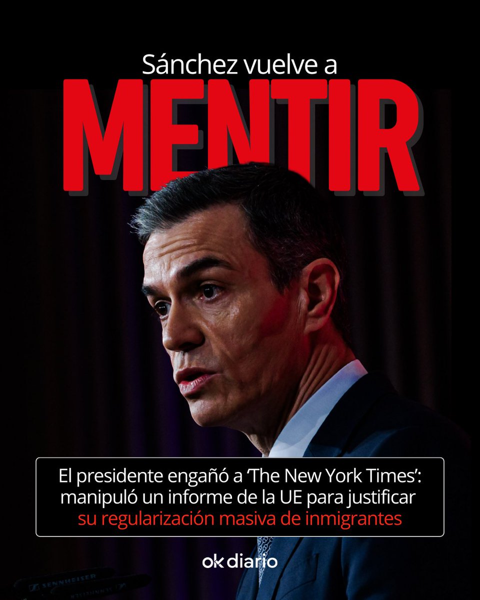 ‼️ Sánchez, sin límites: manipuló un informe para justificar su regularización masiva de inmigrantes.

📌 Toda la información: okdiar.io/4ko6pmj
