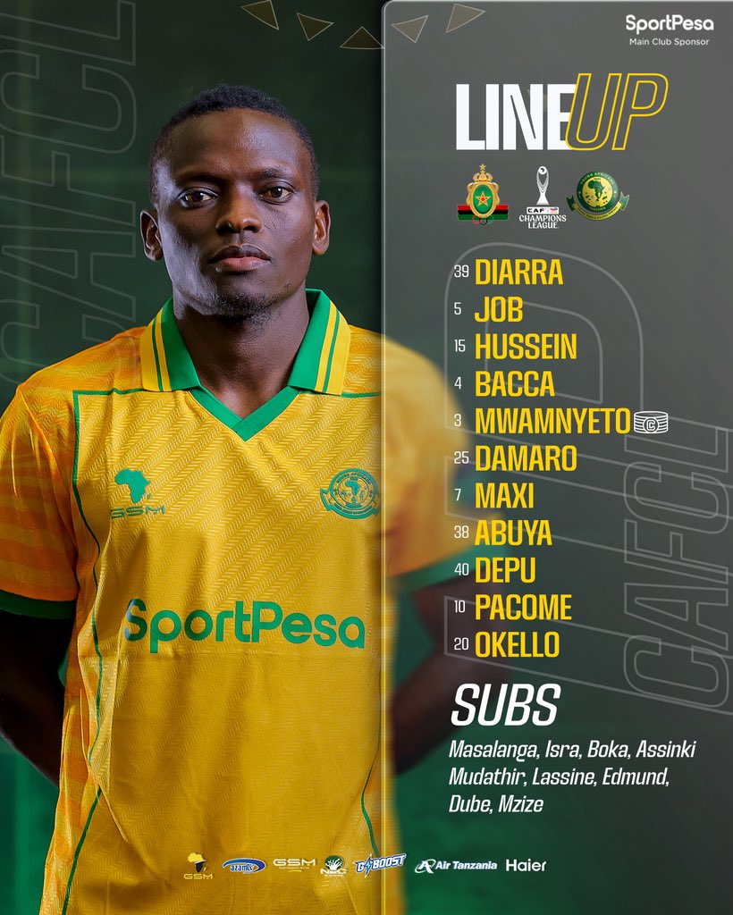 YoungAfricansSC's tweet photo. Kikosi kazi dhidi ya AS Far🔰💪🏽

#TimuYaWananchi 
#daimambelenyumamwiko https://t.co/KJO8JO9cDY