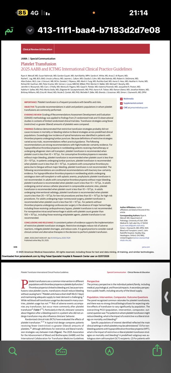 🩸 Platelet Transfusion – 50 Pearls Based on AABB & ICTMG 2025 ...