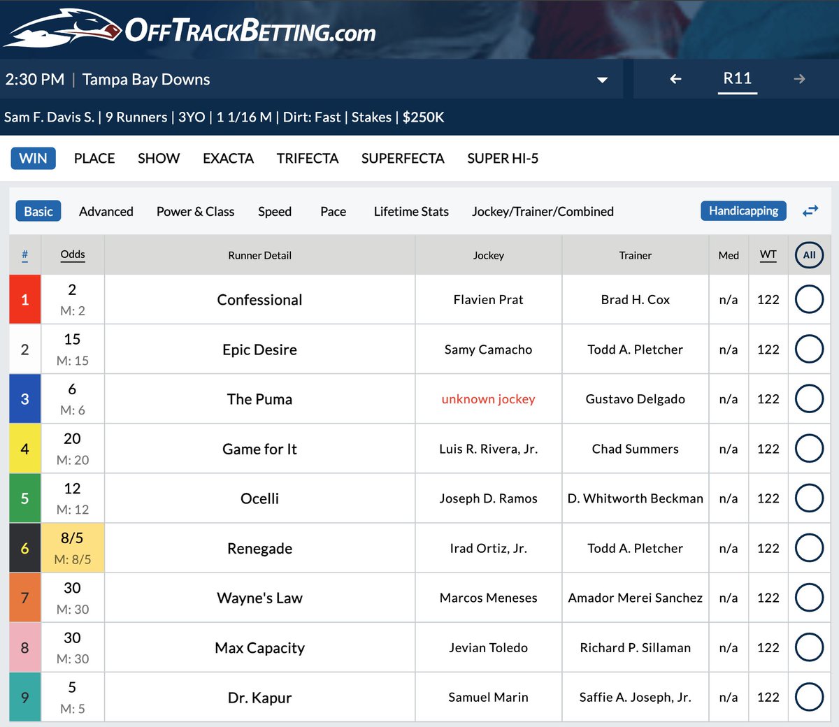20-10-6-4-2 Kentucky Derby Points To Top-Five Finishers

G3 Robert B. Lewis <a href="/SantaAnitaPark/">Santa Anita Park</a> (Race 8)
Sam F. Davis <a href="/TampaBayDownsFL/">Tampa Bay Downs Official Account</a> (Race 11)

BET NOW with #OTB >> OffTrackBetting.com