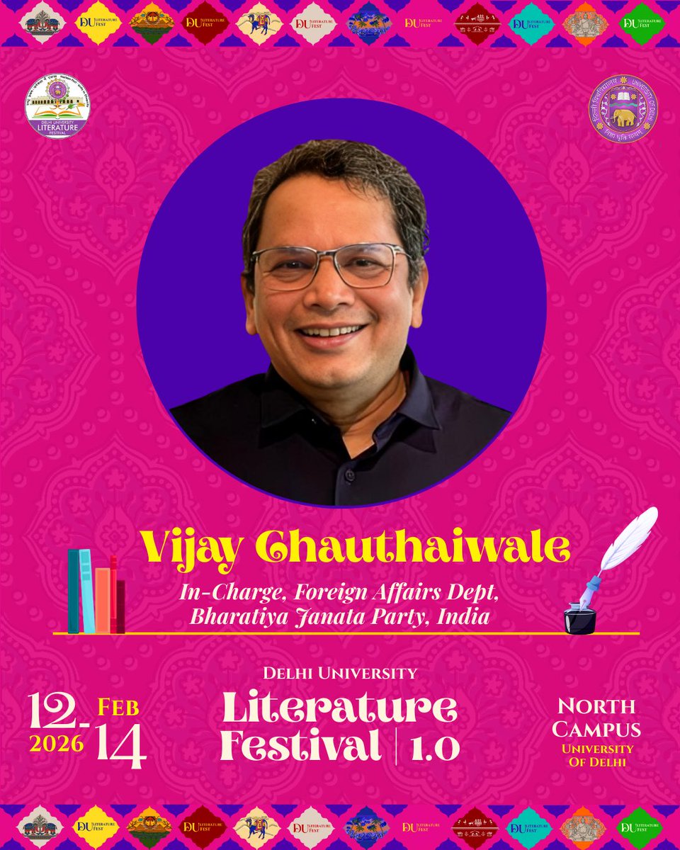 Join us with <a href="/vijai63/">Dr Vijay Chauthaiwale</a> at Delhi University Literature Festival | 12–14 Feb 2026 | North Campus, University of Delhi

#DULiteratureFest
#yehdeshaimera
#MinistryofEducation
#unityindiversity
#nationfirst
#LiteratureVibes
#UniversityofDelhi
#DUInWords
#IndianLitLegacy