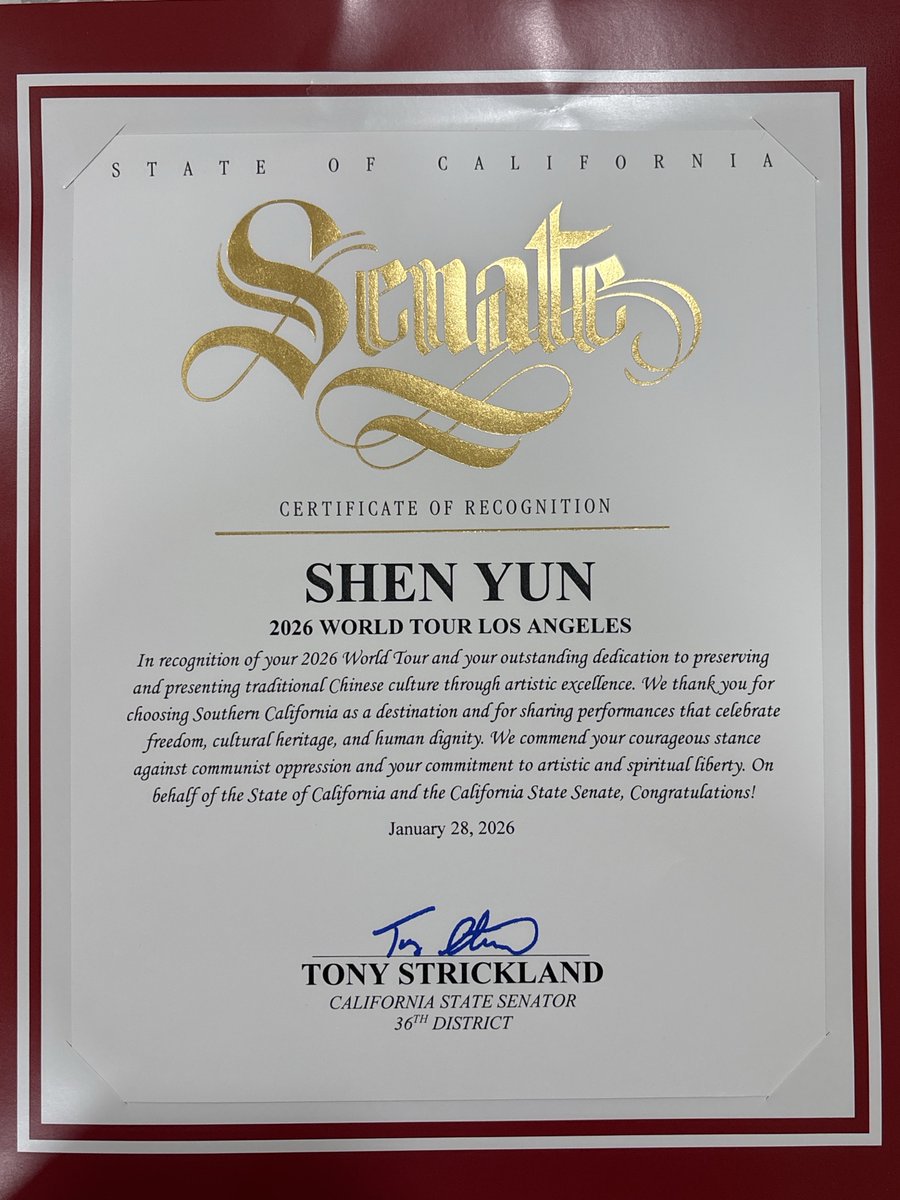 神韻加州長灘市爆滿 州議員、市長褒獎盛讚
2026年2月6日晚，神韻北美藝術團在美國長灘會展娛樂中心露台劇院（Terrace Theater）的演出爆滿。「世界第一秀」蒞臨，劇院內氣氛熱烈，掌聲與驚歎聲一陣接著一陣，多位政要向神韻藝術家致謝。