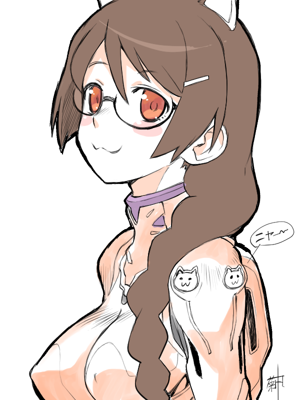羽川翼 「本日のラスト落書き 困った時はプラグスーツ 羽川翼」|工場長のイラスト
