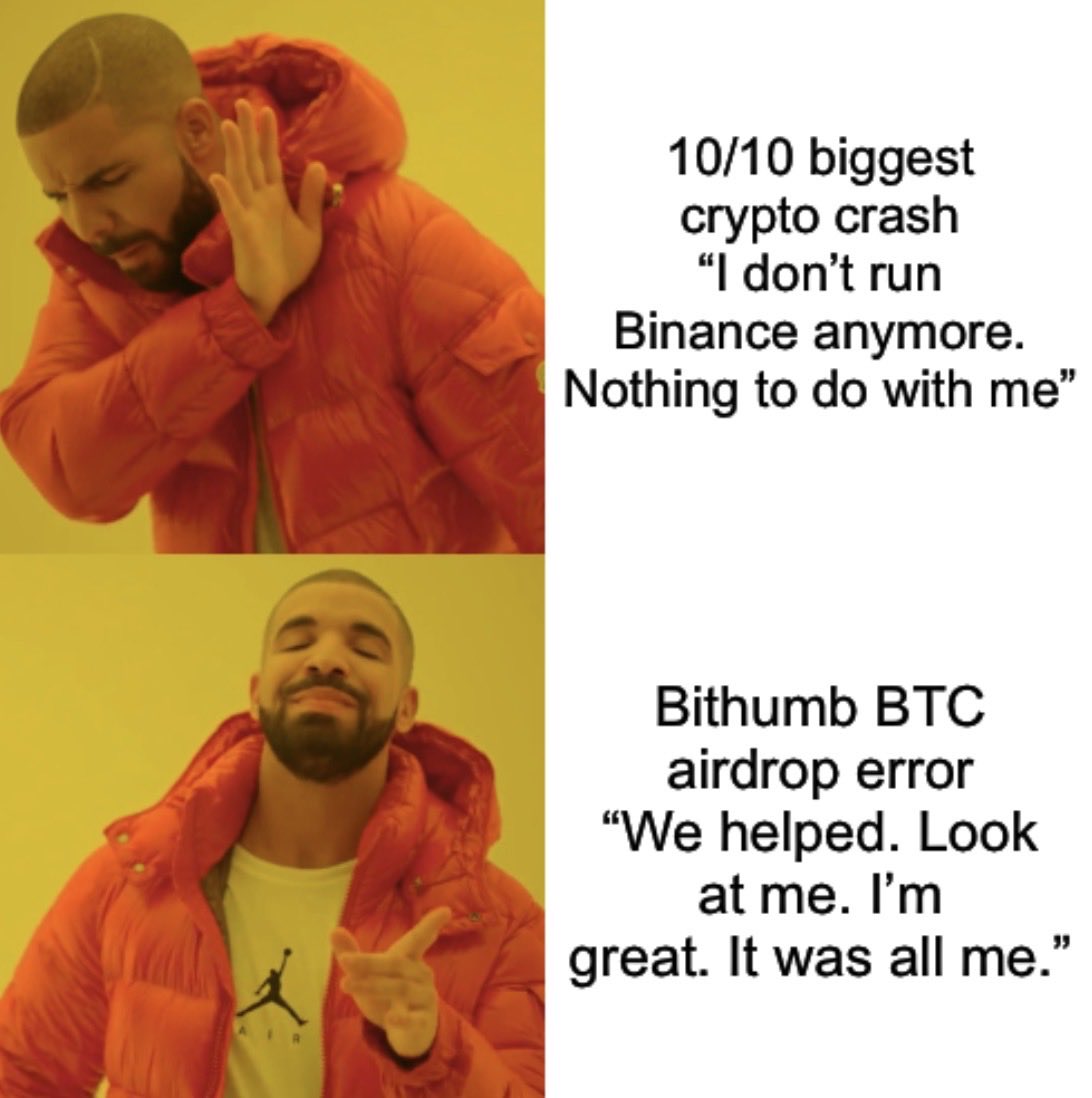 's tweet image. Apparently @cz_binance doesn’t have anything to do with crypto on 10/10

But he is the Lord saviour Jesus Christ when @BithumbOfficial made their $BTC error

Gaslighting levels on turbo