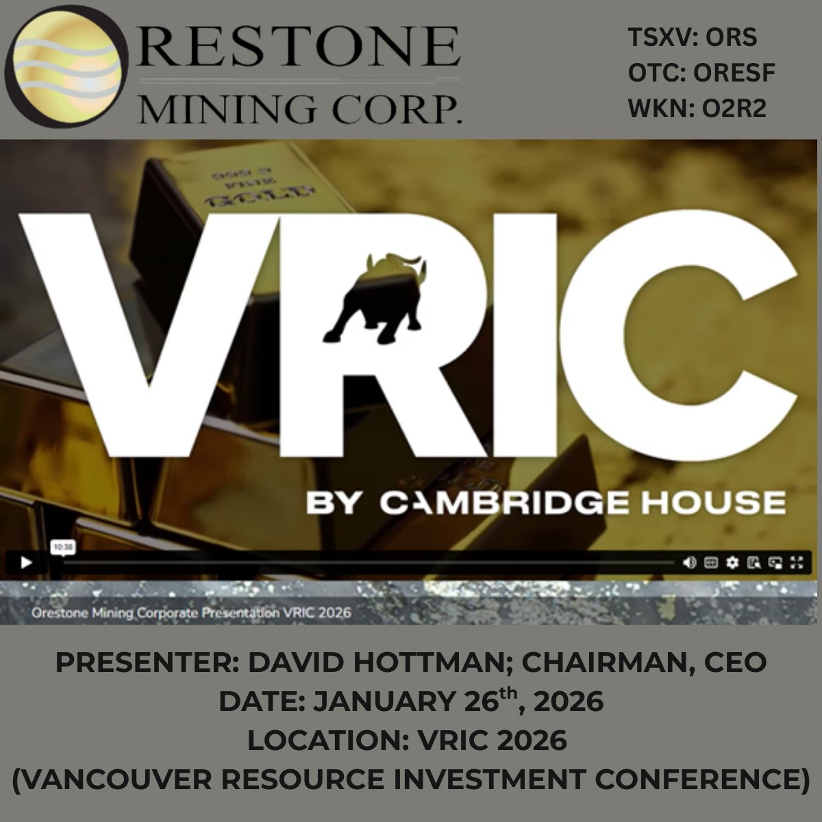Orestone Mining Corp has posted a new Corporate Presentation to the Company's website at: orestone.ca
$ORS $ORESF $O2R2 #VRIC2026 #gold #Copper #Silver #mining #exploration #Salta #Argentina #oxidegold #porphyry #JuniorMining #investing #preciousmetals