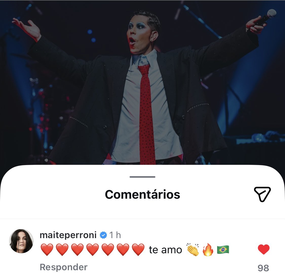 — Chaverroni vive! 💜 

Maite deixou um comentário na última publicação do <a href="/christiancha/">Christian Chavez</a> em sua página do Instagram.