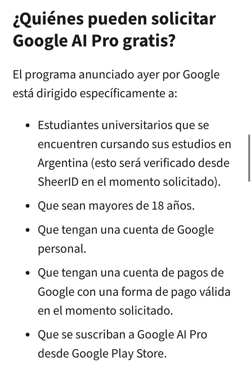 Google GEMINI AI Pro GRATIS*****para estudiantes en Argentina por un año
Vence 30/4/26 según términos y condiciones!
Más información acá gemini.google/students/