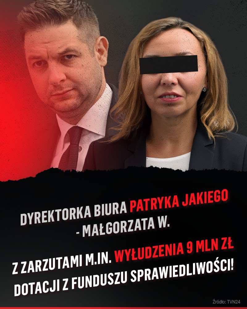 Rozliczamy aferę Funduszu Sprawiedliwości❗️

Prokuratura postawiła Małgorzacie W. - dyrektorce biura poselskiego Patryka Jakiego zarzuty m.in. wyłudzenia 9️⃣ mln zł❗️