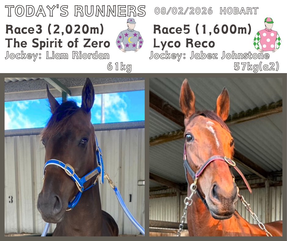 Hobart Cup Dayです。本日はZeroとChisatoが出走を予定しています！Good luck🏇✨