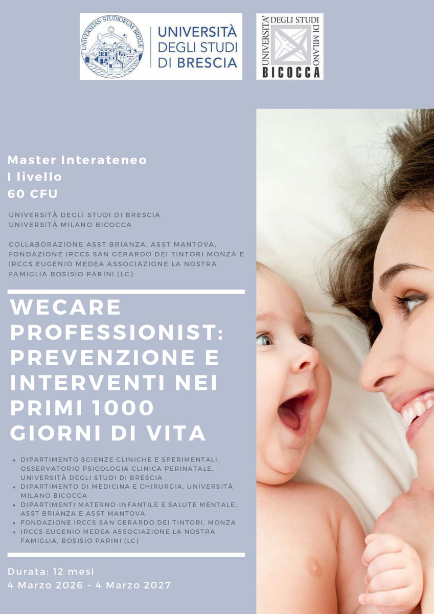 TsrmPstrp_FR's tweet photo. Master di I livello “WeCare Professionist” – Prevenzione e interventi nei primi 1000 giorni di vita (Edizione 2026)
https://t.co/2OkD6kUXe7 https://t.co/ZmMHi31dHn