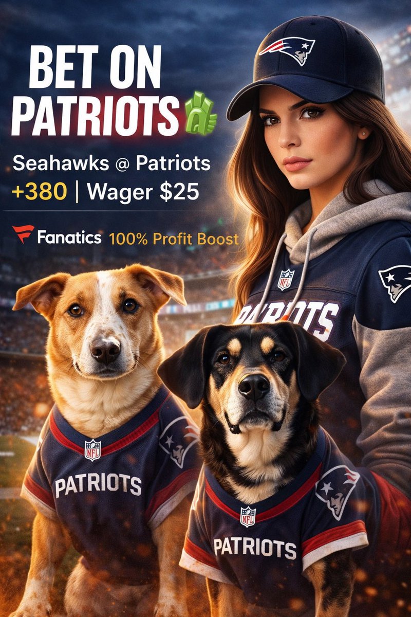 KaleBetsWin's tweet image. 🚨 Super Bowl LX Moneyline Pick 🚨

Betting w/ @KendallJenner and betting New England Patriots ML.
Cashing in with the @FanaticsBook + K-Jenner boost ✨💸

Underdog energy, max value 🔥🏆

#SuperBowlLX #NFLPlayoffs #superbowl #Patriots #Moneyline #BettingTwitter