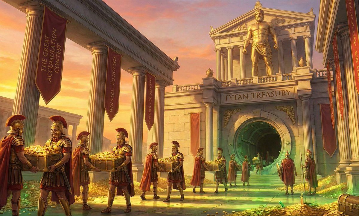 token_TYTAN's tweet photo. IMPERIAL DECREE: The Great Accumulation Contest. 💰🏛️

​Titan Legion,

​The day of glory is approaching. The gates to global recognition (CMC & CoinGecko) will open in 7 days. The Empire must show its financial power to the world.

​The Emperor rewards only the strongest and most loyal. We are initiating The Great Accumulation Contest.

​📜 Tournament Rules:

​Task: Make $TYTAN purchases from now until Listing Day (in 7 days).

​Iron Discipline: DO NOT SELL. Any sale during this period disqualifies you from the fight for the main prize. Only Diamond Hands count.

​Glory: The wallet with the highest net buy volume (buys minus zero sales) wins the imperial prize: 5 SOL worth of $TYTAN.

​The race for dominance begins NOW. Show them the strength of our treasury. Let's build a green monument.

​For the Empire. 🟢

​#TYTAN #Solana #Empire #Accumulation #DiamondHands #Contest