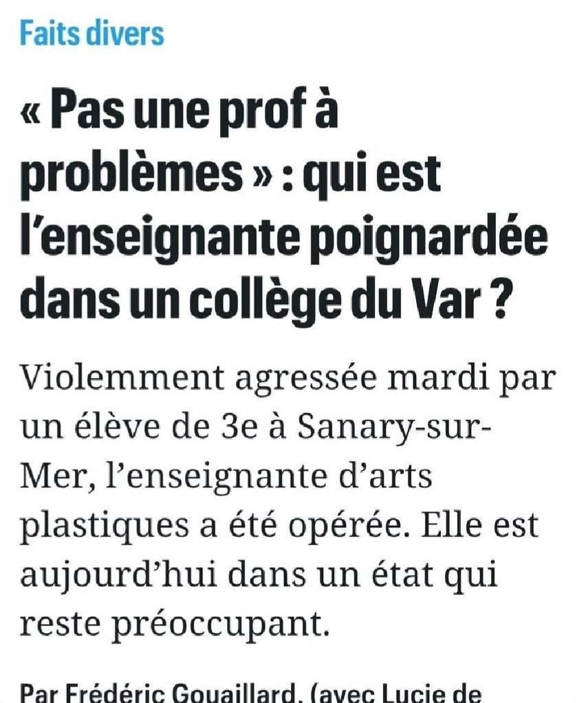 Alors que bon, hein, sinon, elle l'aurait bien cherché...
Non mais c'est cool. En plein procès en appel des assassins de Samuel Paty.
Continuez comme ça.
D'ici dix ans vos mômes n'auront plus aucun prof.🔽