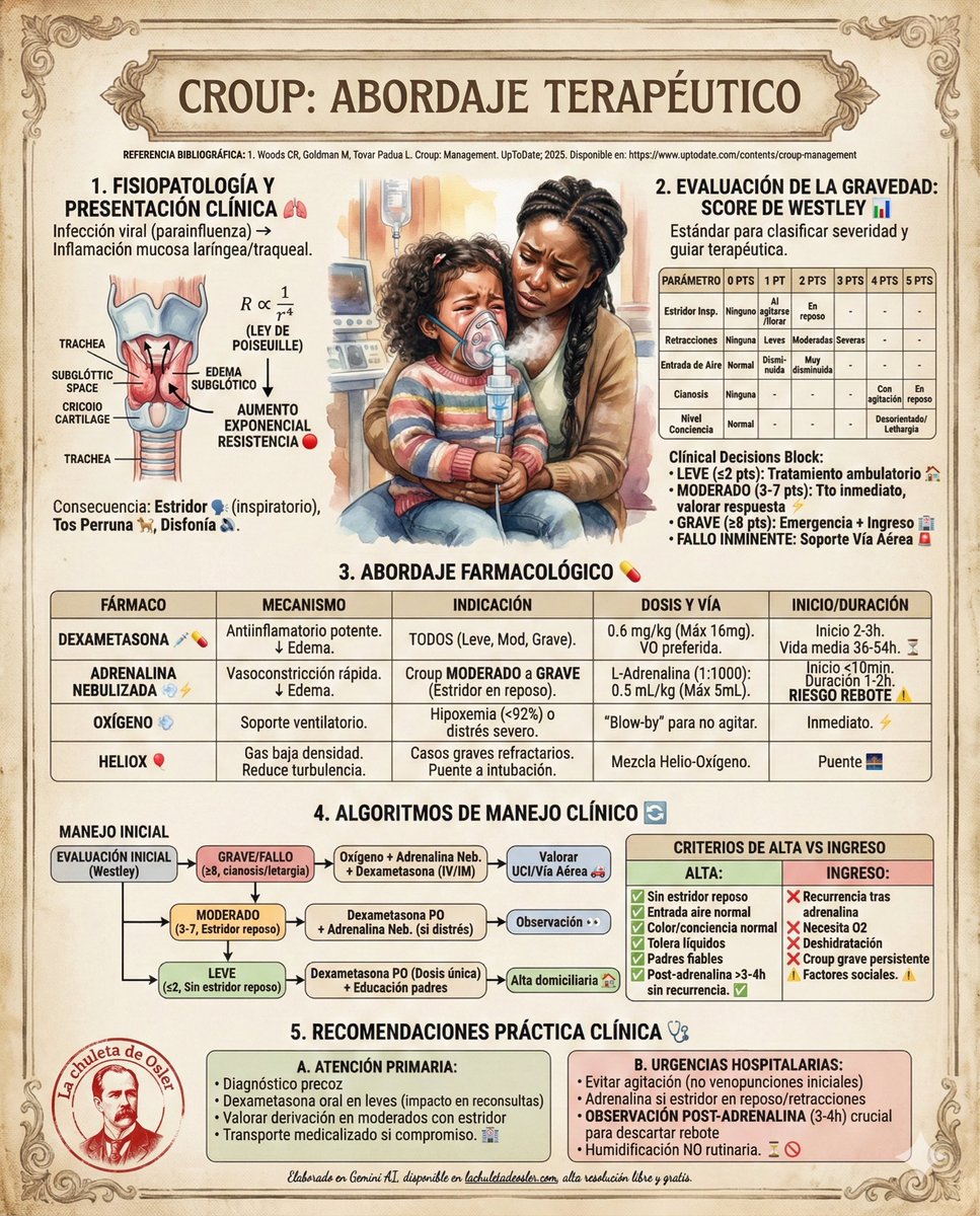 chuletadeosler's tweet photo. Manejo del croup, con el desglose del score de Westley incuido. https://t.co/MnnwlBqDiz