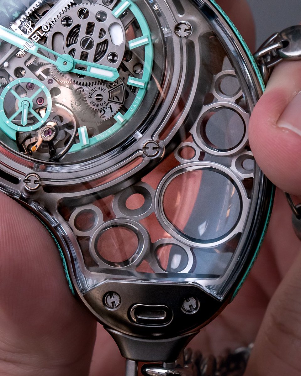 clockedby's tweet photo. @DubaiWatchWeek One of the most impressive uses of sapphire crystal I’ve ever seen. The stunning @hublot Daniel Arsham Droplet pocket watch/pendant/desk clock. https://t.co/67S5ZWcs8j