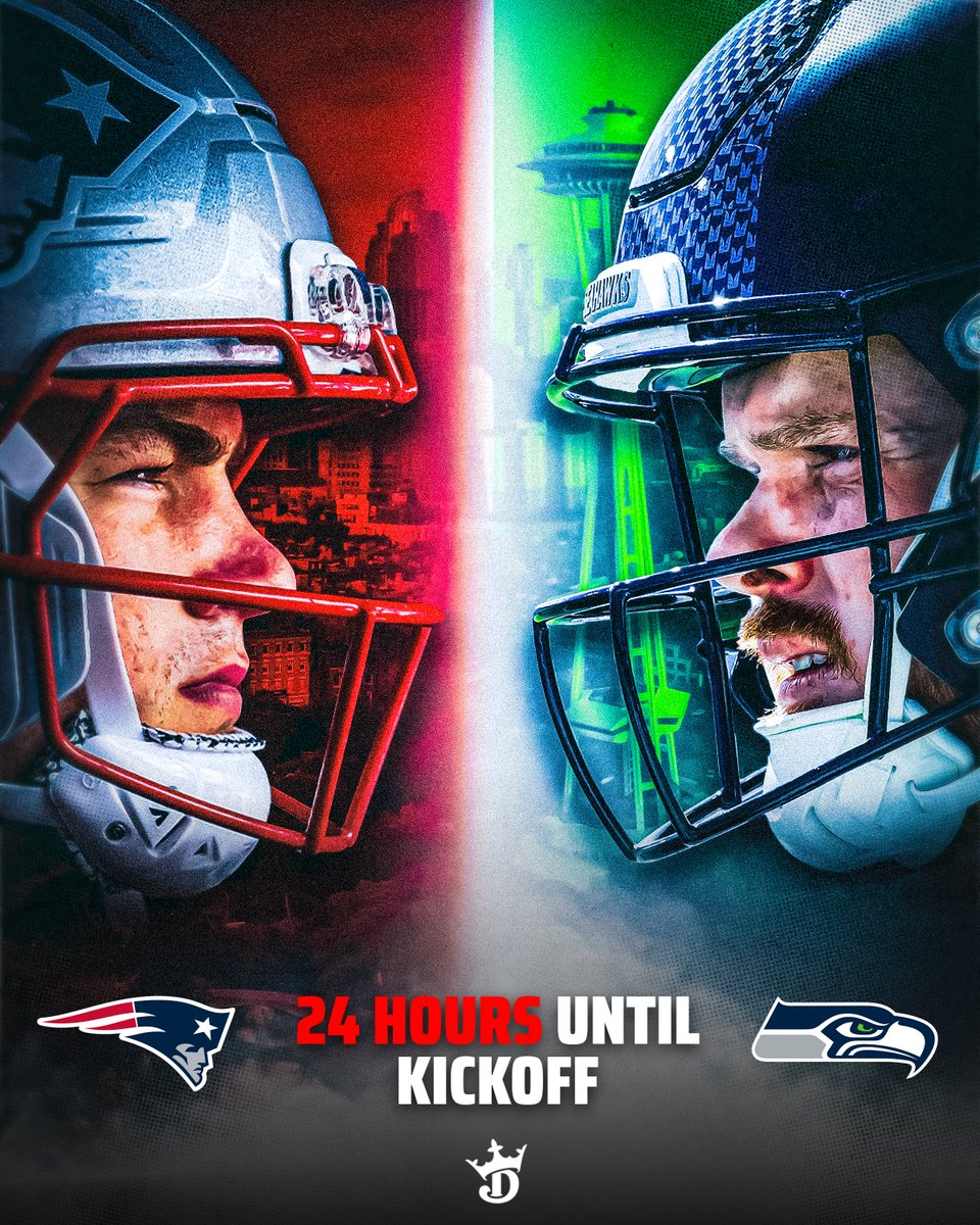 DraftKings's tweet photo. SUPER BOWL LX.
24 HOURS AWAY.

IT ALL COMES DOWN TO THIS 🏆 https://t.co/WHUEUpe2X7