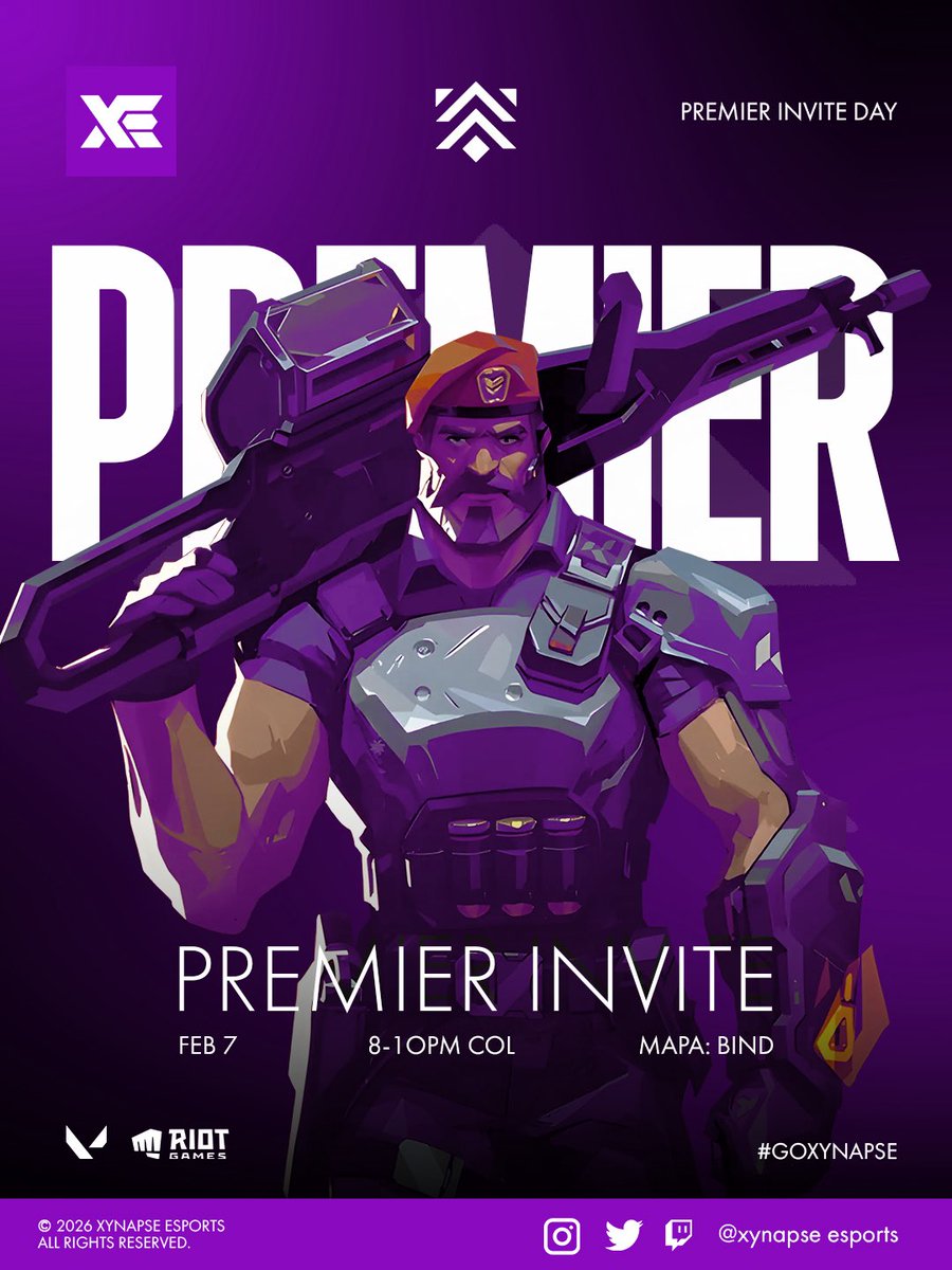 XynapseEsports's tweet photo. 🔥 HOY SE JUEGA PREMIER INVITE 🔥
Encendemos la noche con un duelo que promete pura tensión y precisión.
Nuestros jugadores están listos para dominar BIND…¿vos estás ready? ⚔️💜
🕗 8–10 PM COL
#GoXynapse #PremierInvite #VALORANT https://t.co/PDT8IvwOga
