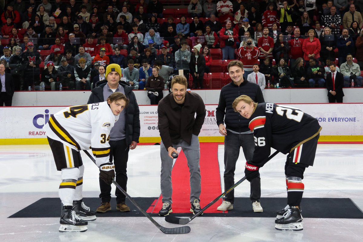 MiamiOH_Hockey's tweet photo. As we celebrate Alumni Weekend, we honor the memory of Miami Hockey Hall of Famer and the program’s all-time leader in goals, Rick Kuraly, who passed away in September. For tonight’s ceremonial puck drop we welcome his sons, Sean, Nick and Chris. 

#RiseUpRedHawks https://t.co/QF5zXhfTu2