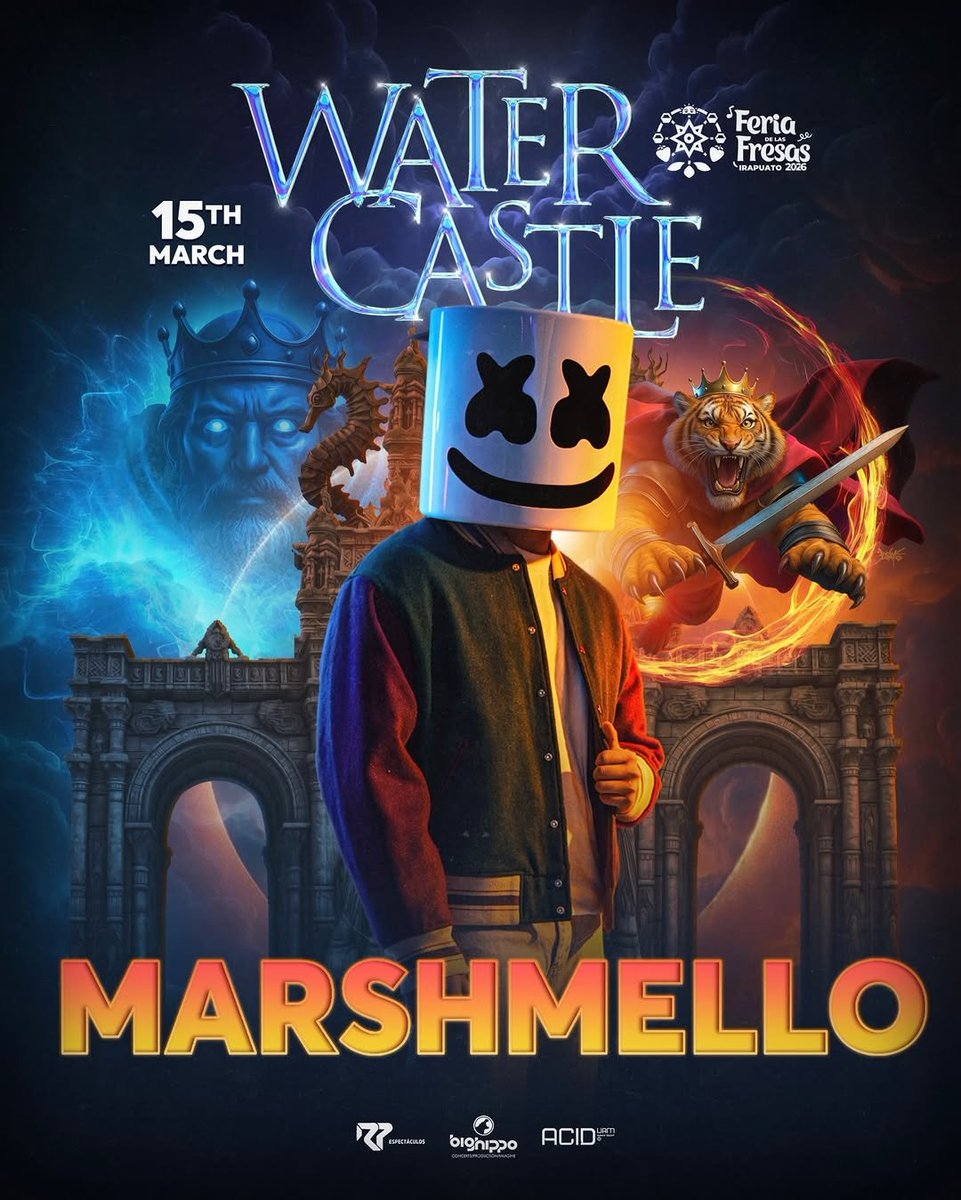 portalmellogang's tweet photo. .@Marshmello is the special guest performing at the Feria de Las Fresas Irapuato 2026 on March 15th, live from Water Castle. https://t.co/TFKYM8uAta