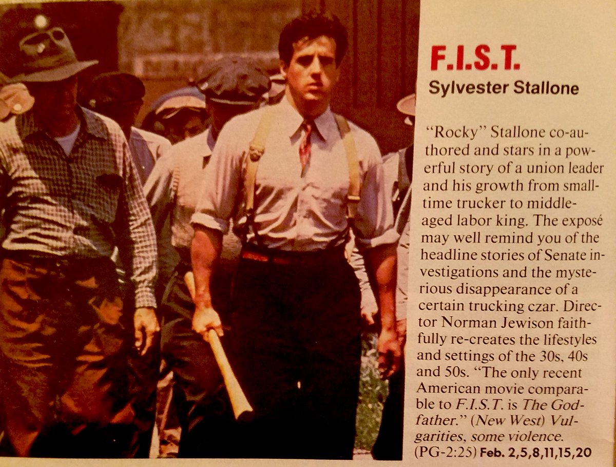 ClassicHBOGuide's tweet image. Pay Cable February 1979 - @TheSlyStallone stars in one of his best yet underrated films in: F.I.S.T. - guide ads, newspaper ad, magazine cover #1970s #Labor #cinema