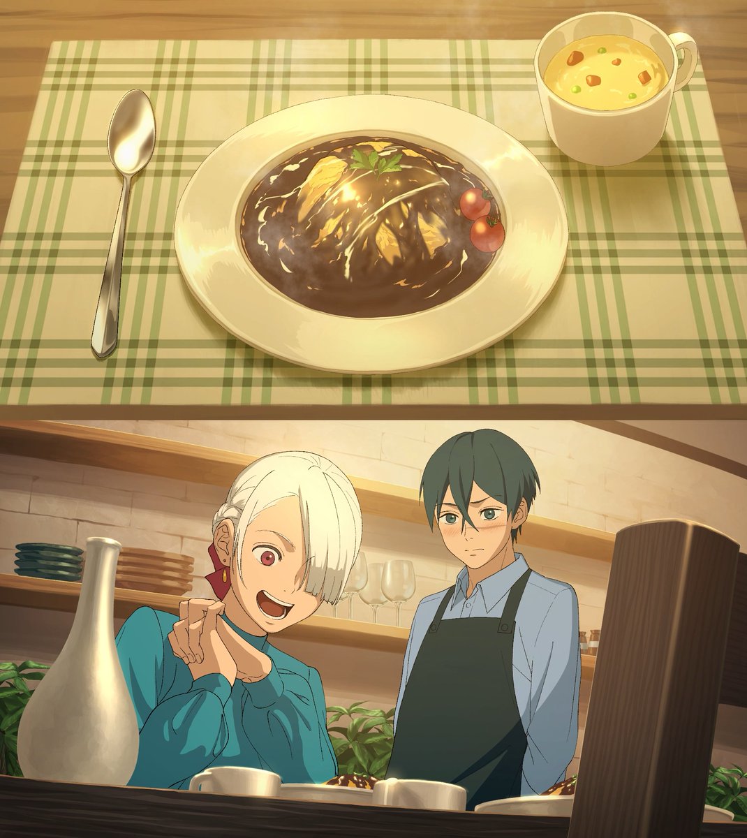 mahoseka_en's tweet photo. Haru’s been taking cooking a little more seriously lately.

Omurice with demi-glace sauce, made for Sara. Will she like it?

#mahoseka https://t.co/j3uIdUU1UA