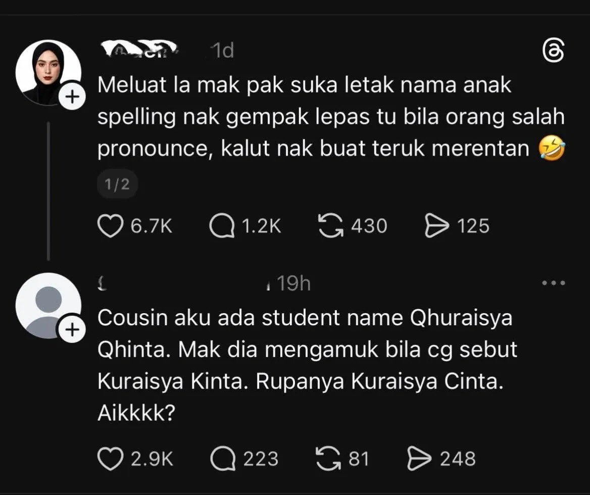 mak pak yang bagi nama pelik2, bila orang salah sebut, kau merentan2 pula.