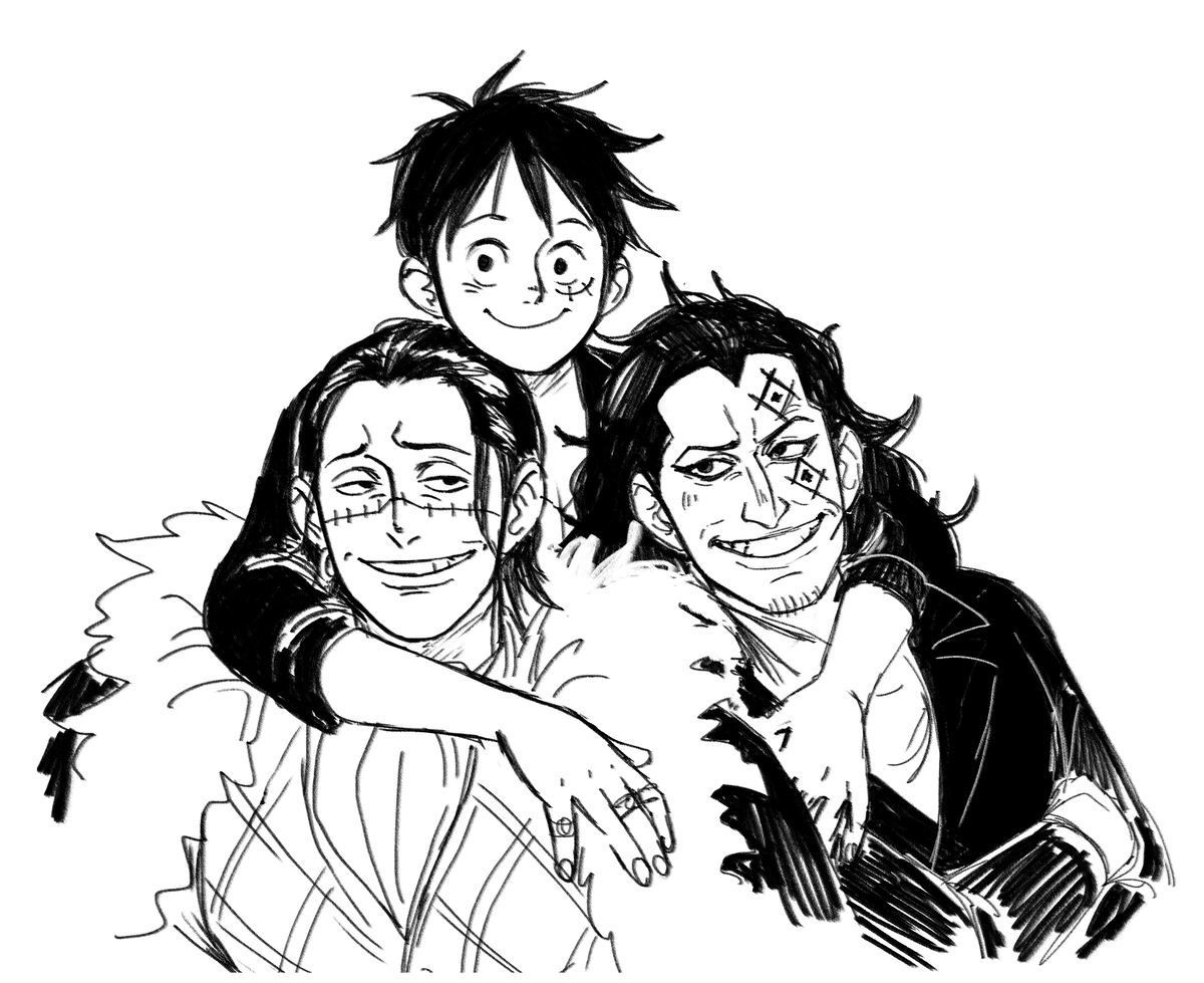 I haven't posted art here in a while, but I'm still drawing. 
Here's a doodle of Luffy with his dads!
