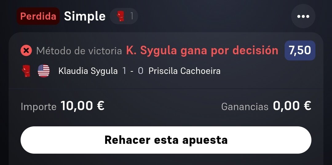 <a href="/SHARKBETS00/">SHARKBETS</a> <a href="/WinamaxDeportes/">Winamax Deportes 🇪🇸</a> Lo acabo de ver. <a href="/WinamaxDeportes/">Winamax Deportes 🇪🇸</a>  no tiene sentido si Sygula ha ganado por decisión por qué sale perdida?