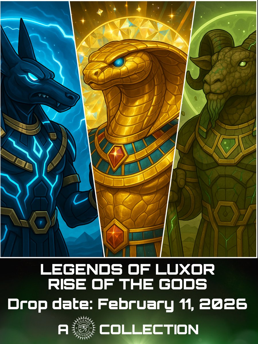cryptocomnft's tweet photo. The Legends Universe grows.

Legends of Luxor: Rise of the Gods is the first officially curated drop of the universe on @cryptocomnft

A divine PFP collection expanding an already existing mythology.
🧵👇
🔗 https://t.co/aJrki6JhaD https://t.co/RK1YFCheob