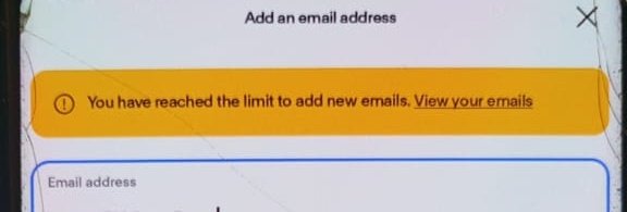 d_harmlex's tweet photo. @AskPayPal Hi @AskPayPal, I’m unable to add a new email to my account and keep getting a message that I’ve reached the limit to add new emails. Could you please advise? Thanks. https://t.co/VwxFuzVqXl