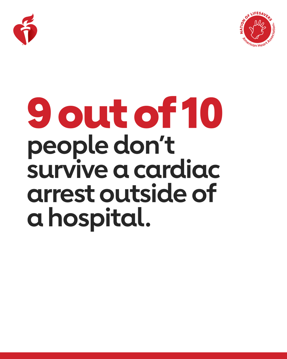 GoRedForWomen's tweet photo. Learn the two simple steps of Hands-Only CPR and be ready in an emergency.  About 70 percent of out-of-hospital cardiac arrests happen in homes, so the life you save could be someone you love. 

If you see a teen or adult collapse, call 911 and push hard and fast in the center of the chest until help arrives. 

 #HeartMonth #NationofLifesavers