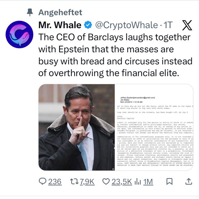 VirtuosasX's tweet photo. #Barcleys CEO | #EpsteinFiles
The 🇬🇧 @guardian writes about #Rape-Allegations against fmr #BarclaysBank CEO #JesStaley was raised in 🇺🇸-#Epstein #Investigation
@Barclays Bank
@BarclaysUK
#Epsteinemails #Pedogate "Touch me, before I rape you"
@BarclaysWSL 🫣
#BarclaysWomensSuperleague
#Massages #Epsteinsurvivors
@CryptoWhale 🤢