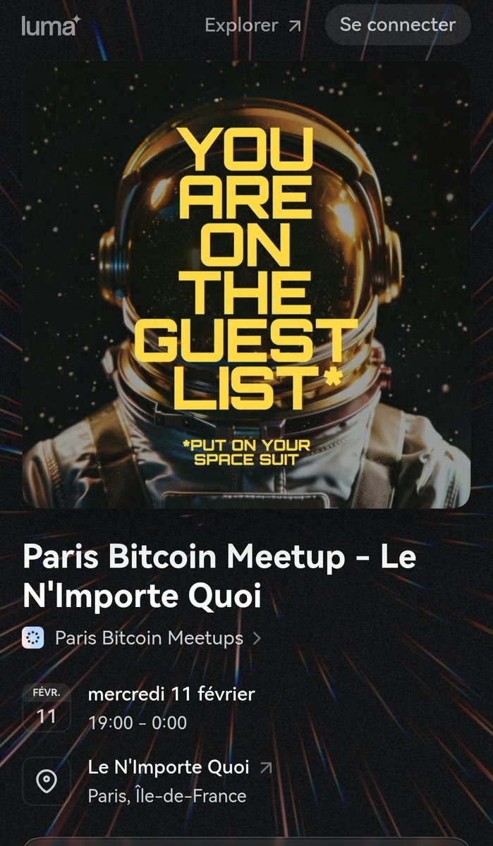 Meetup ce mercredi 11 février à partir de 19h, au Bar Le N'Importe Quoi ! 

Toutes les infos : luma.com/9b6ea5b0