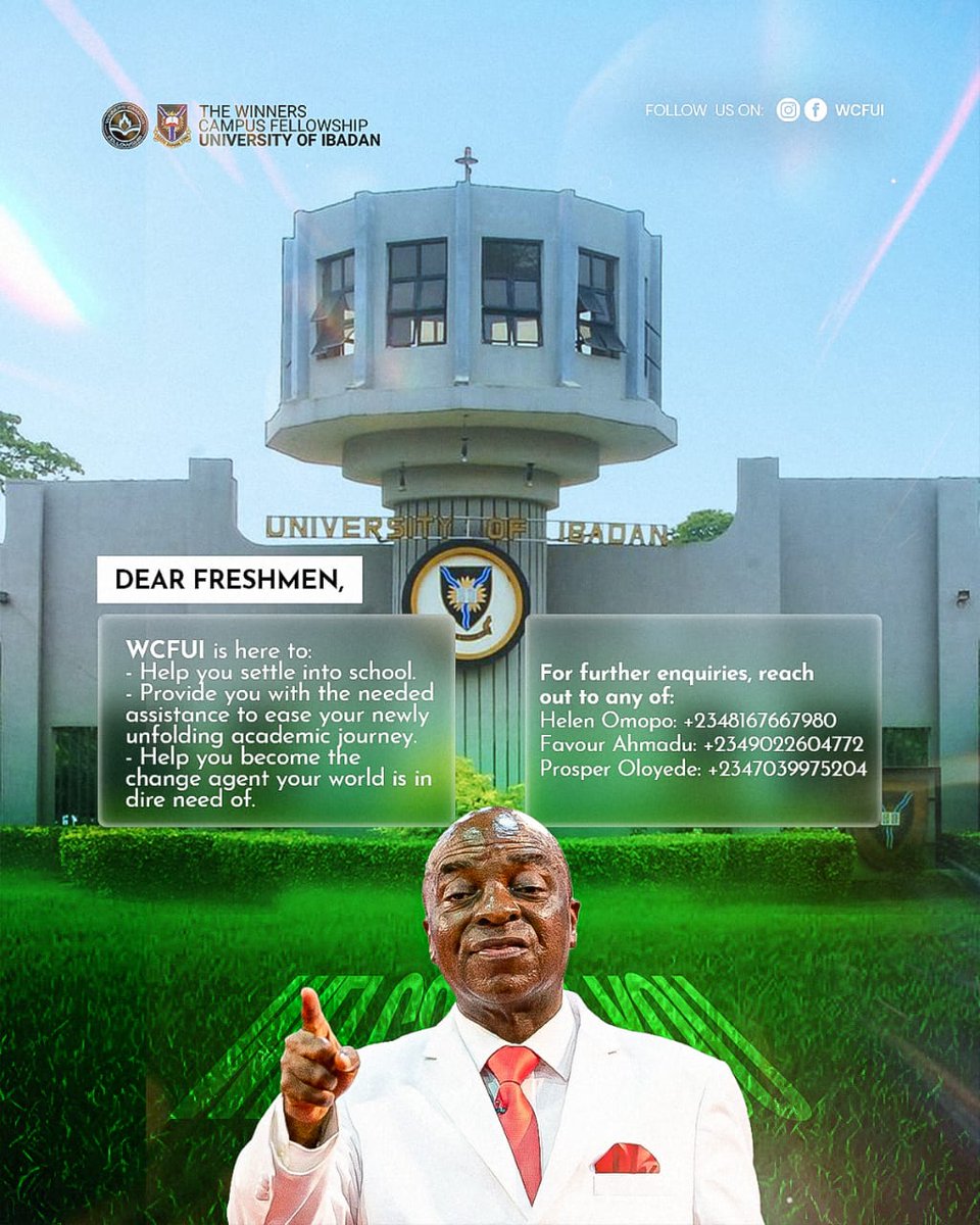 SheWorksInGrace's tweet photo. Special shoutout to WCFUI for preparing freshers not just spiritually but also practically for campus life.
If you’re a newly admitted fresher at UI, WCFUI is a great place to get plugged in.
Contact details are on the flyer. https://t.co/mo9rF1oAYb