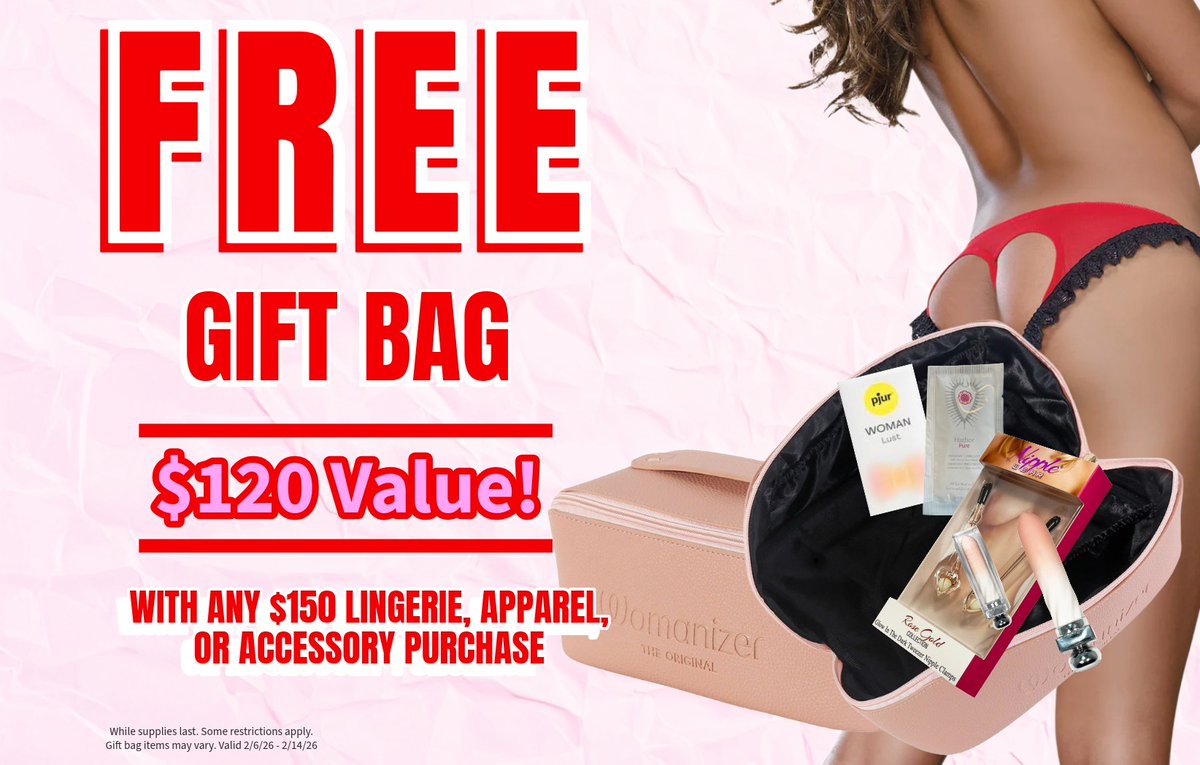 Psst, we heard you love a good deal 🫦
🎁 FREE Gift Bag ($120 value) with Any $150 Lingerie, Apparel, or Accessory Purchase.

Grab yours 👉 bit.ly/4qVdcqm 

#Valentines #SweetheartSavings #CastleMegastore
#ValentinesGifts
