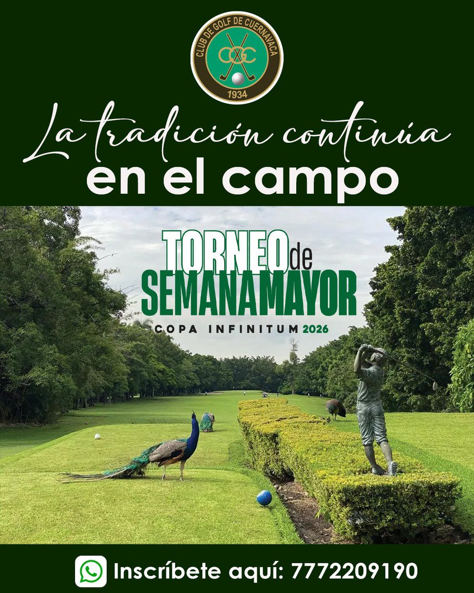 Juega Semana Mayor en el green.
Inscríbete al Torneo de Semana Mayor del Club de Golf Cuernavaca.
👉 downloads.telmex.com/pdf/PosterTorn…
