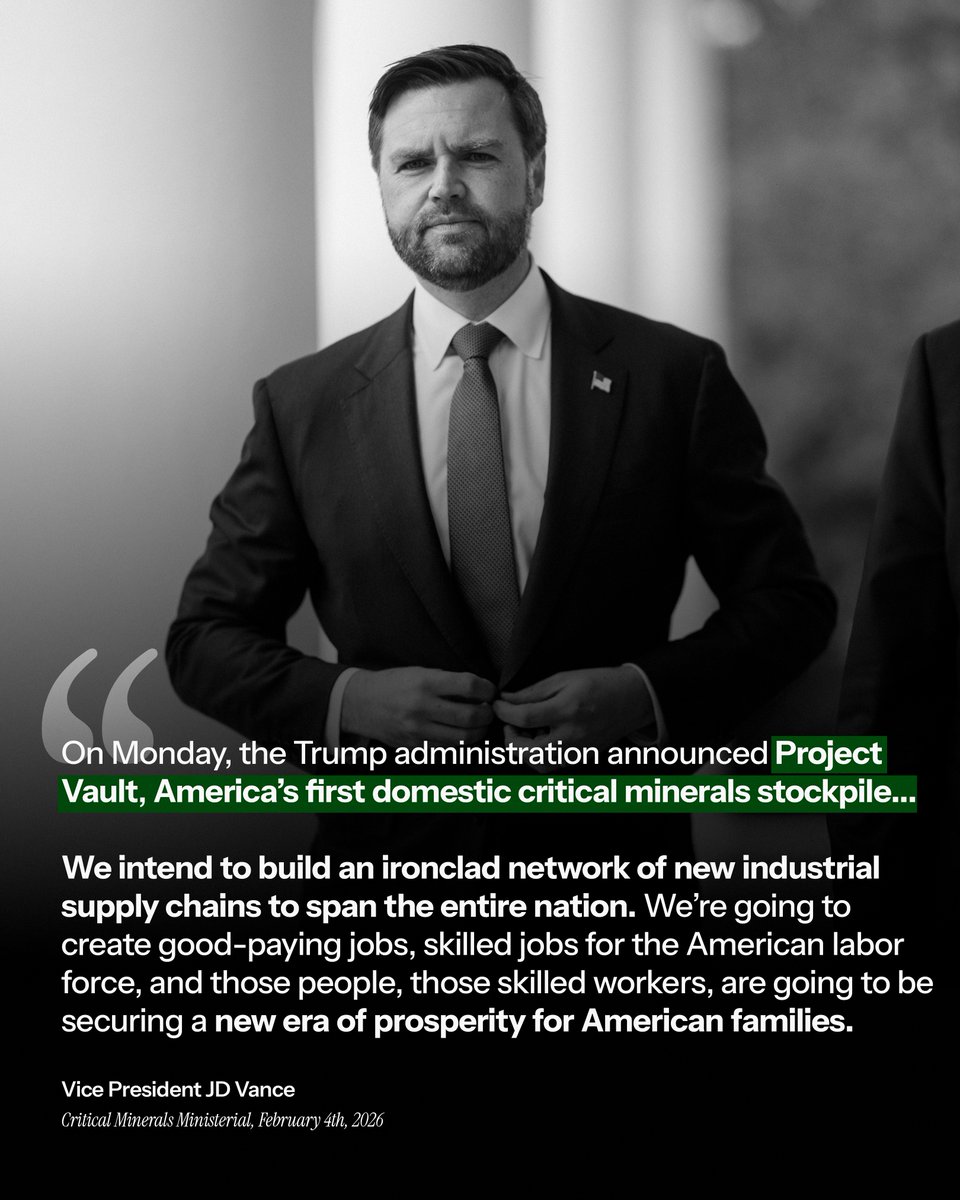 WhiteHouse's tweet image. America's own critical minerals stockpile - a new era of PROSPERITY for American workers. 💎