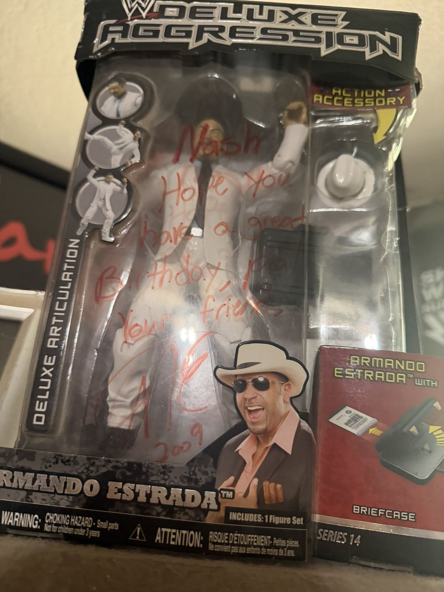 slotlooper's tweet photo. @RealArmandoHaHa One day for my birthday in 09 I visited your restaurant with my mother (I think it was called babies but don’t quote me on that) you made my day and signed this action figure for me and talked with my mom and I. Still have it hanging up to this day. Thanks pal🤍 https://t.co/fBHUKB13U7
