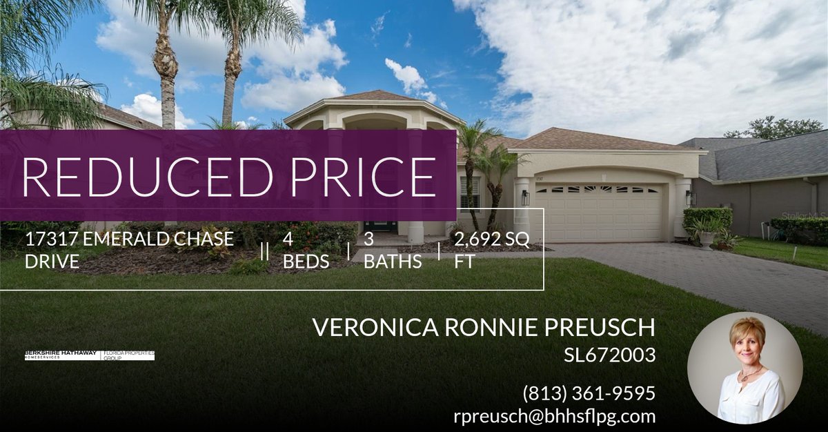 rpreusch's tweet photo. 📍 Reduced Price 📍 This recently reduced home at 17317 Emerald Chase Drive in Tampa won't last long, so, don't wait to set up a showing! Reach out here or at (813) 361-9595 for more information!

Veronica 'Ronnie' Preusch,
Real Es... https://t.co/DlZZzhqBlB https://t.co/0Sjmt938fv