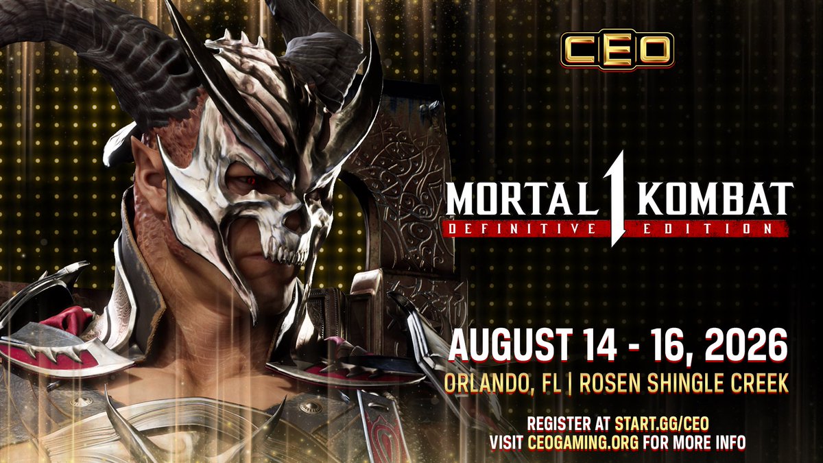 Mortal Kombat 1 returns to CEO 2026 on August 14-16. 

Tournament Registration: start.gg/ceo   
Event Info: ceogaming.org/ceo
#MK1 #CEO2026 Rules Page: ceogaming.org/tournament/mk1/